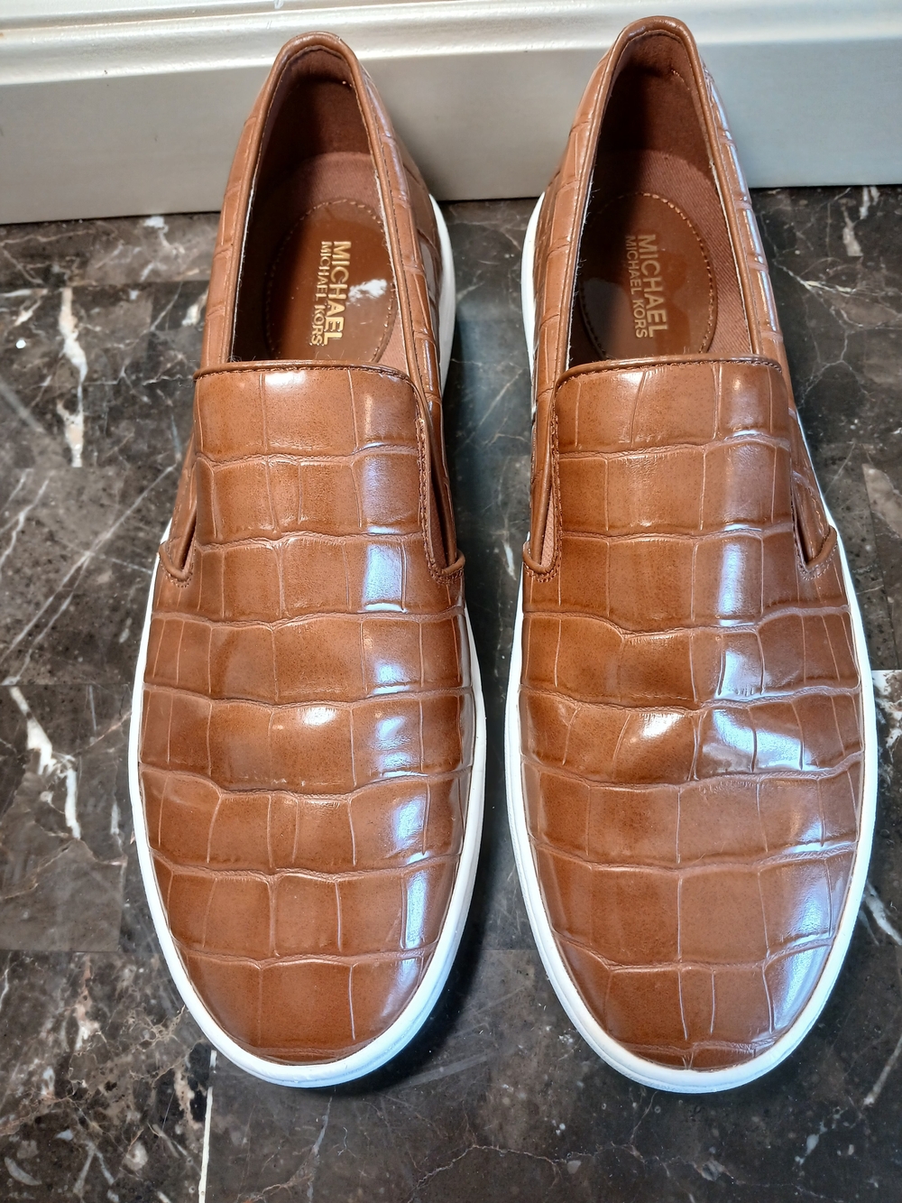 MICHAEL Michael Kors Cognac Croc-Embossed Slip-On Sneakers